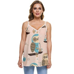 Seamless-pattern-owls-dream-cute-style-pajama-fabric Casual Spaghetti Strap Chiffon Top by Salman4z