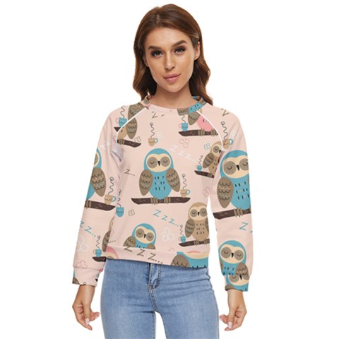 Seamless-pattern-owls-dream-cute-style-pajama-fabric Women s Long Sleeve Raglan Tee by Salman4z