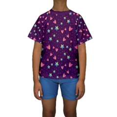 Colorful-stars-hearts-seamless-vector-pattern Kids  Short Sleeve Swimwear by Salman4z