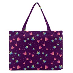 Colorful-stars-hearts-seamless-vector-pattern Zipper Medium Tote Bag by Salman4z