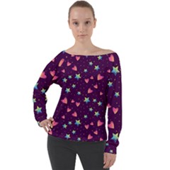 Colorful-stars-hearts-seamless-vector-pattern Off Shoulder Long Sleeve Velour Top by Salman4z