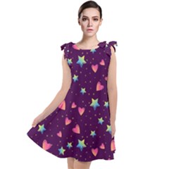 Colorful-stars-hearts-seamless-vector-pattern Tie Up Tunic Dress by Salman4z