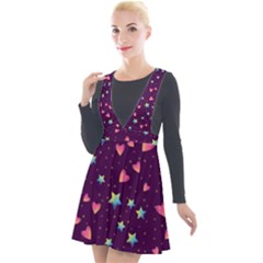 Colorful-stars-hearts-seamless-vector-pattern Plunge Pinafore Velour Dress by Salman4z