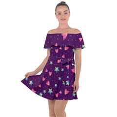 Colorful-stars-hearts-seamless-vector-pattern Off Shoulder Velour Dress by Salman4z