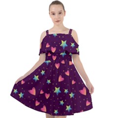 Colorful-stars-hearts-seamless-vector-pattern Cut Out Shoulders Chiffon Dress by Salman4z