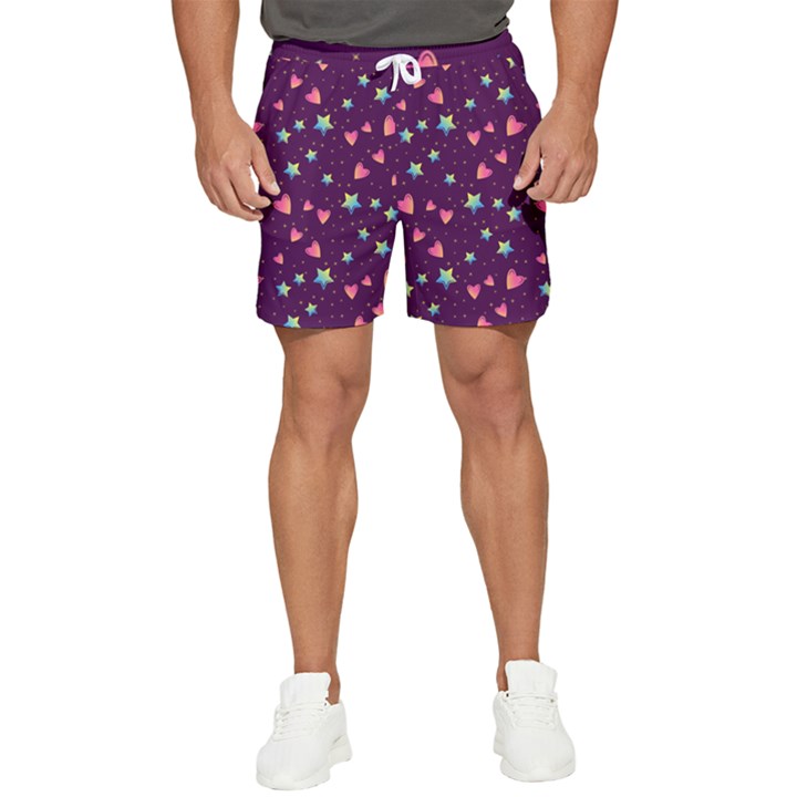 Colorful-stars-hearts-seamless-vector-pattern Men s Runner Shorts