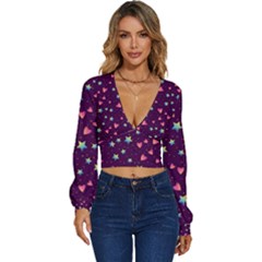 Colorful-stars-hearts-seamless-vector-pattern Long Sleeve Deep-v Velour Top by Salman4z