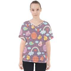 Cute-seamless-pattern-with-doodle-birds-balloons V-neck Dolman Drape Top by Salman4z