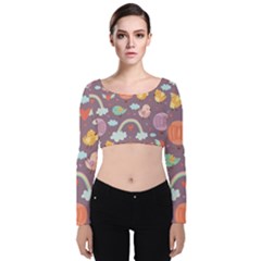 Cute-seamless-pattern-with-doodle-birds-balloons Velvet Long Sleeve Crop Top by Salman4z