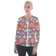 Cute-seamless-pattern-with-doodle-birds-balloons Velvet Zip Up Jacket by Salman4z