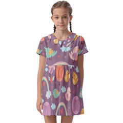 Cute-seamless-pattern-with-doodle-birds-balloons Kids  Asymmetric Collar Dress by Salman4z