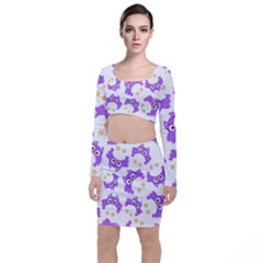 Purple-owl-pattern-background Top And Skirt Sets by Salman4z