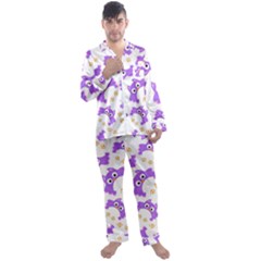 Purple-owl-pattern-background Men s Long Sleeve Satin Pajamas Set by Salman4z