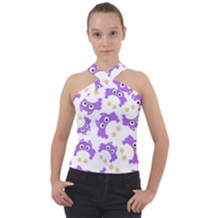 Purple-owl-pattern-background Cross Neck Velour Top by Salman4z