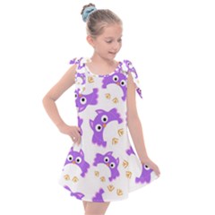 Purple-owl-pattern-background Kids  Tie Up Tunic Dress by Salman4z