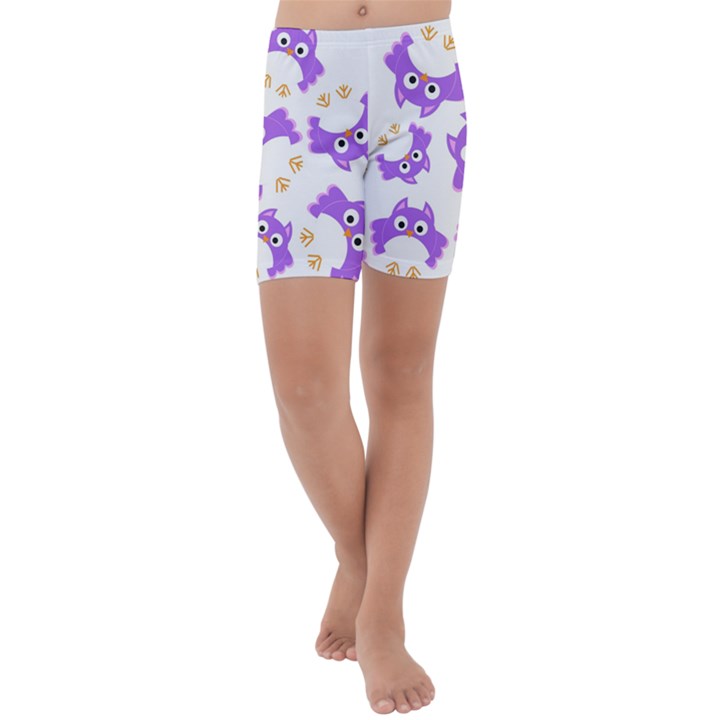 Purple-owl-pattern-background Kids  Lightweight Velour Capri Yoga Leggings