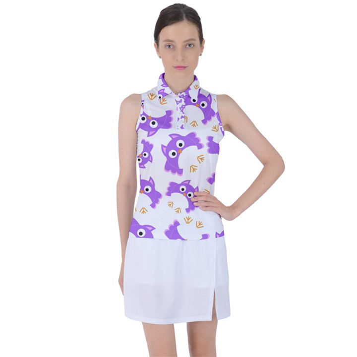 Purple-owl-pattern-background Women s Sleeveless Polo Tee