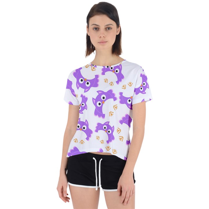 Purple-owl-pattern-background Open Back Sport Tee