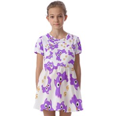 Purple-owl-pattern-background Kids  Short Sleeve Pinafore Style Dress by Salman4z