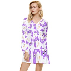 Purple-owl-pattern-background Tiered Long Sleeve Mini Dress by Salman4z