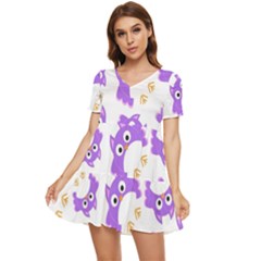 Purple-owl-pattern-background Tiered Short Sleeve Babydoll Dress by Salman4z