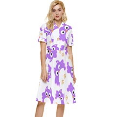 Purple-owl-pattern-background Button Top Knee Length Dress by Salman4z