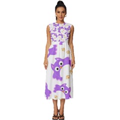 Purple-owl-pattern-background Sleeveless Round Neck Midi Dress by Salman4z