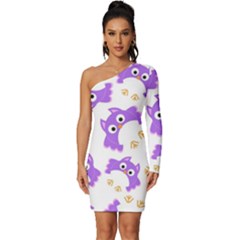 Purple-owl-pattern-background Long Sleeve One Shoulder Mini Dress by Salman4z