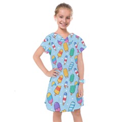 Cute-kawaii-ice-cream-seamless-pattern Kids  Drop Waist Dress by Salman4z