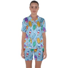 Cute-kawaii-ice-cream-seamless-pattern Satin Short Sleeve Pajamas Set by Salman4z