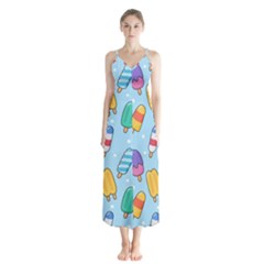 Cute-kawaii-ice-cream-seamless-pattern Button Up Chiffon Maxi Dress by Salman4z