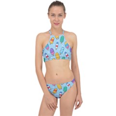 Cute-kawaii-ice-cream-seamless-pattern Racer Front Bikini Set by Salman4z