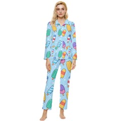 Cute-kawaii-ice-cream-seamless-pattern Womens  Long Sleeve Velvet Pocket Pajamas Set by Salman4z