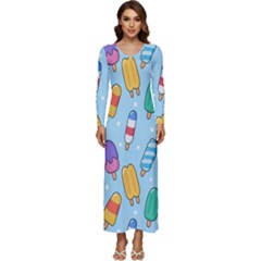 Cute-kawaii-ice-cream-seamless-pattern Long Sleeve Longline Maxi Dress