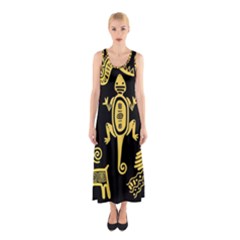 Mexican-culture-golden-tribal-icons Sleeveless Maxi Dress by Salman4z