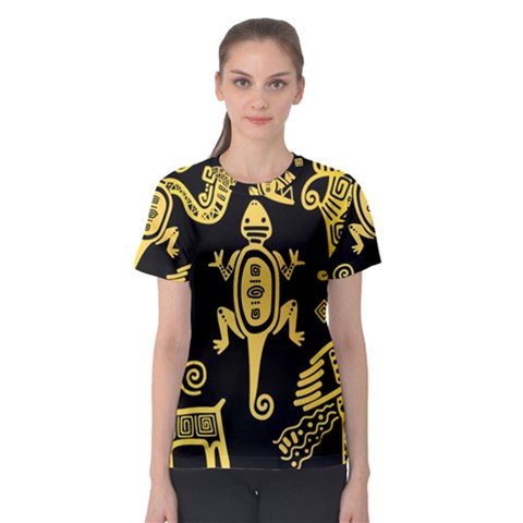 Mexican-culture-golden-tribal-icons Women s Sport Mesh Tee by Salman4z