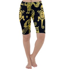 Mexican-culture-golden-tribal-icons Cropped Leggings  by Salman4z