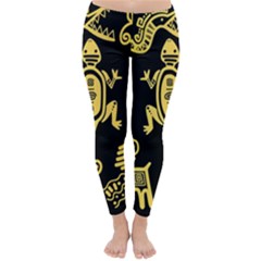 Mexican-culture-golden-tribal-icons Classic Winter Leggings by Salman4z