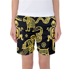 Mexican-culture-golden-tribal-icons Women s Basketball Shorts by Salman4z