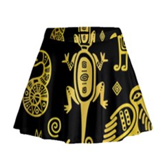 Mexican-culture-golden-tribal-icons Mini Flare Skirt by Salman4z