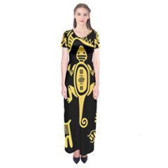 Mexican-culture-golden-tribal-icons Short Sleeve Maxi Dress by Salman4z