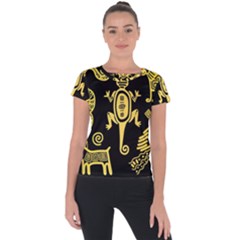 Mexican-culture-golden-tribal-icons Short Sleeve Sports Top  by Salman4z