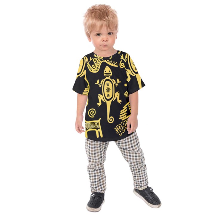 Mexican-culture-golden-tribal-icons Kids  Raglan Tee