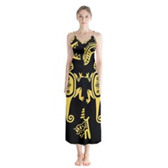 Mexican-culture-golden-tribal-icons Button Up Chiffon Maxi Dress by Salman4z