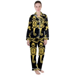 Mexican-culture-golden-tribal-icons Women s Long Sleeve Satin Pajamas Set	 by Salman4z