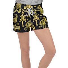 Mexican-culture-golden-tribal-icons Women s Velour Lounge Shorts by Salman4z