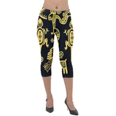 Mexican-culture-golden-tribal-icons Lightweight Velour Capri Leggings  by Salman4z