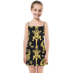 Mexican-culture-golden-tribal-icons Kids  Summer Sun Dress by Salman4z