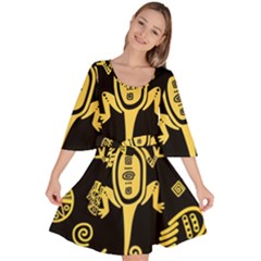 Mexican-culture-golden-tribal-icons Velour Kimono Dress by Salman4z