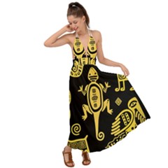 Mexican-culture-golden-tribal-icons Backless Maxi Beach Dress by Salman4z